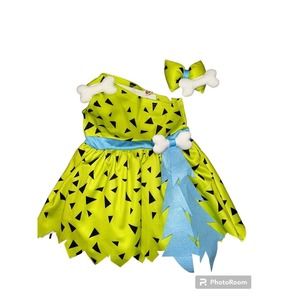 New! Toddler Girl 2-3T Flintstones Pebbles Halloween Costume Cavegirl Green